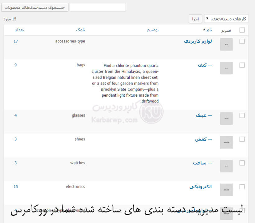 مدیریت دسته بندی محصولات در ووکامرس