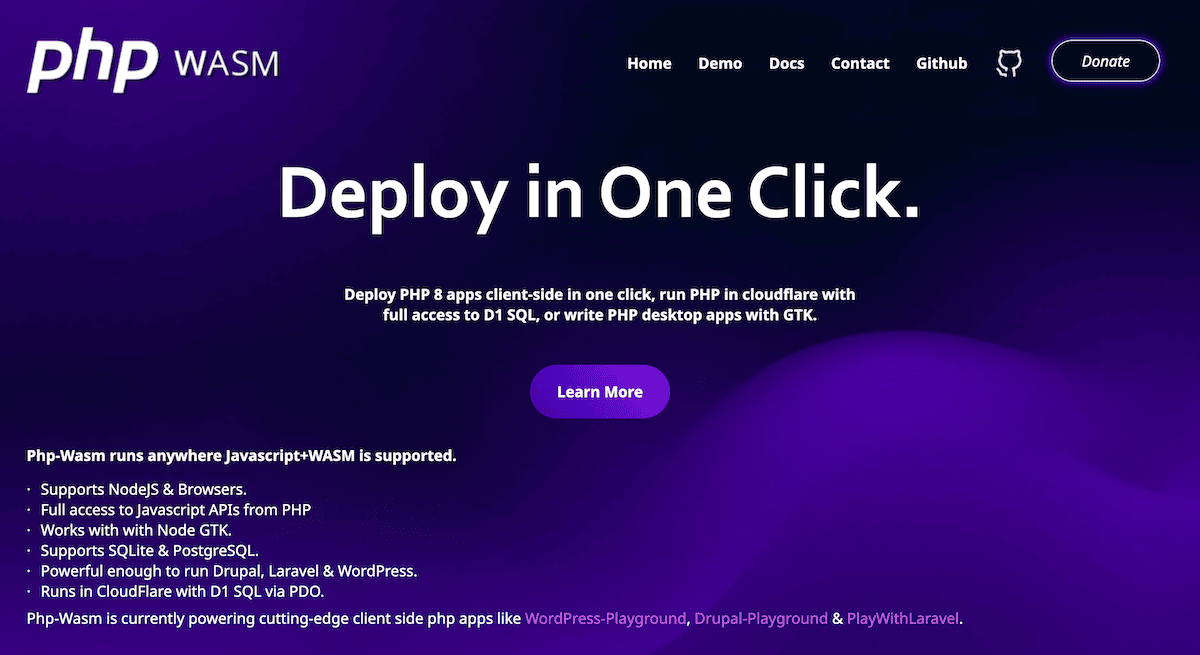 صفحهٔ اصلی Php-Wasm