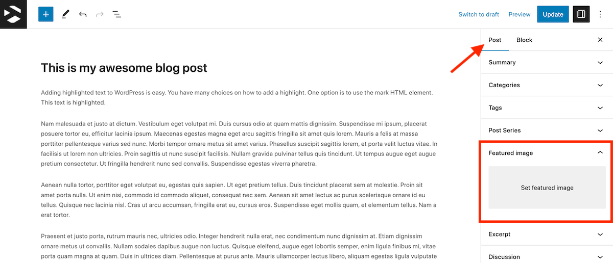 تنظیم تصویر شاخص در ویرایشگر گوتنبرگ وردپرس